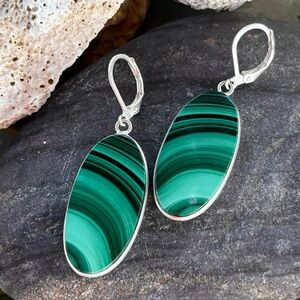 Malachite Sterling Silver 1.5” Lever-Back Earrings